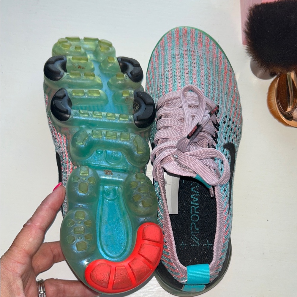 Nike Pink Teal Black Multicolor Air VaporMax Flyknit Athletic Shoes - Picture 5 of 7